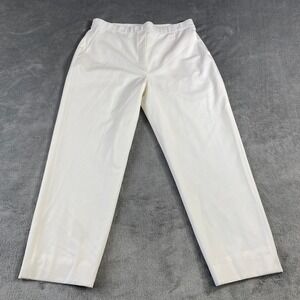 St John White Wool Blend Elastic Waist Wide Leg Cropped Pants Size M Boho Casual